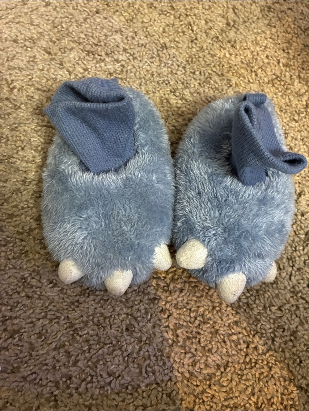 Carter's Plush Blue Monster Paw Slippers with Cream Claws